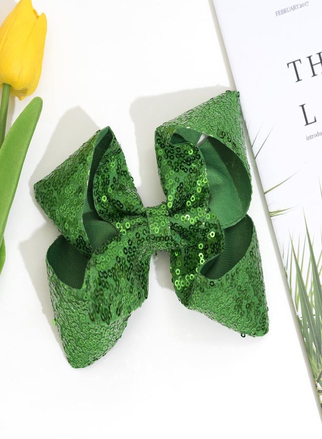 Jeffan 2 PCS 6 Inches Sequins Large Bows Alligator Hair Clip Hair Barrettes Accessories for Women Teens Girls Kids (Green) - Image 4